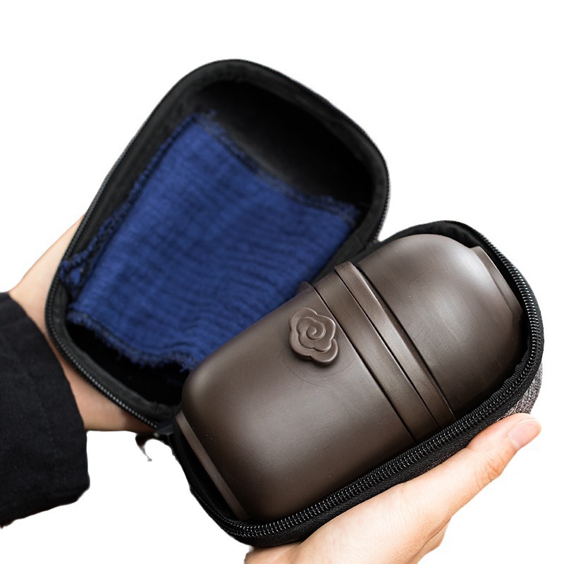 Juego de té de viaje una olla cuatro tazas taza Express portátil taza de té de arena púrpura para una persona que viaja con coche
