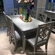 美式art实木餐桌长方形6人现代轻奢高级灰餐桌椅组合家用小户型