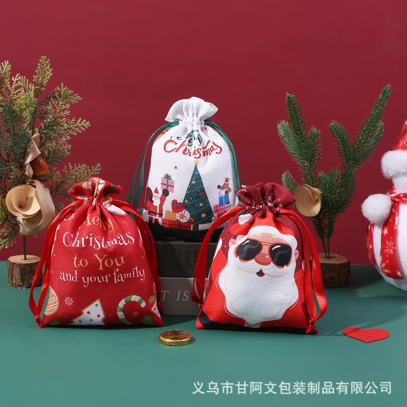 クロスボーダー新しいクリスマスポリエステルデジタルプリント巾着ポケットクリスマスキャンディギフト包装収納装飾バッグ|undefined
