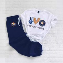 夏季新款休闲小清新3D印花女款时尚通勤T恤卫裤球队印花套装156