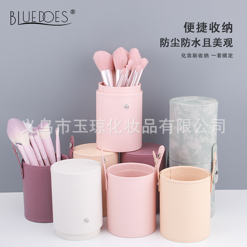 Pincel de maquillaje cubo PU cuero verde nube verde rosa cielo cepillo cubo portátil multifuncional cepillo de maquillaje Cubo de almacenamiento al por mayor