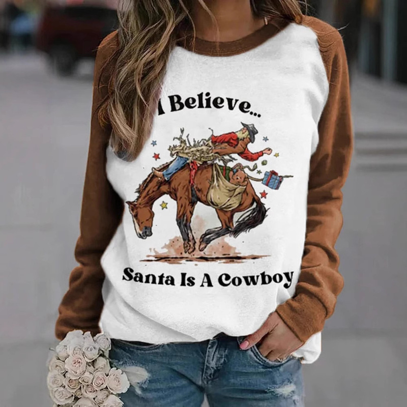 Foreign Trade Cross-Border Women's Clothing Amazon Ebay Autumn and Winter New Women's Retro Western Christmas Print Casual Sweatshirt Foreign Trade Cross-Border Women's Clothing Amazon Ebay Autumn and Winter New Women's Retro Western Christmas Print Casual Sweatshirt