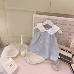 韓國童裝連衣裙2024夏款新款女童洋氣背女孩海軍領蝴蝶結公主裙