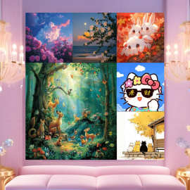 新款30*30数字油画手工DIY风景卡通涂色填充手绘画儿童益智装饰画