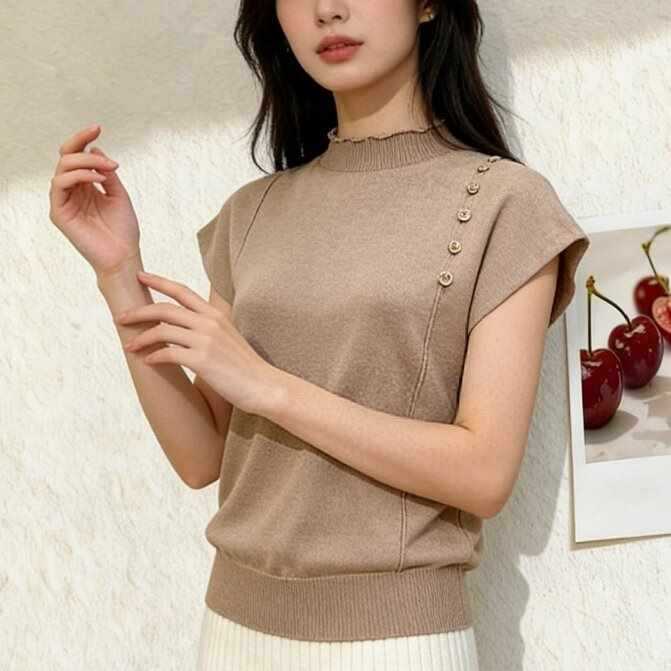 2026 Spring and Summer New Style Round Neck Rolled-Edge Knitwear Women's One-Shoulder Short-Sleeved Solid Color Knitwear Top Black 2026 Spring and Summer New Style Round Neck Rolled-Edge Knitwear Women's One-Shoulder Short-Sleeved Solid Color Knitwear Top Black