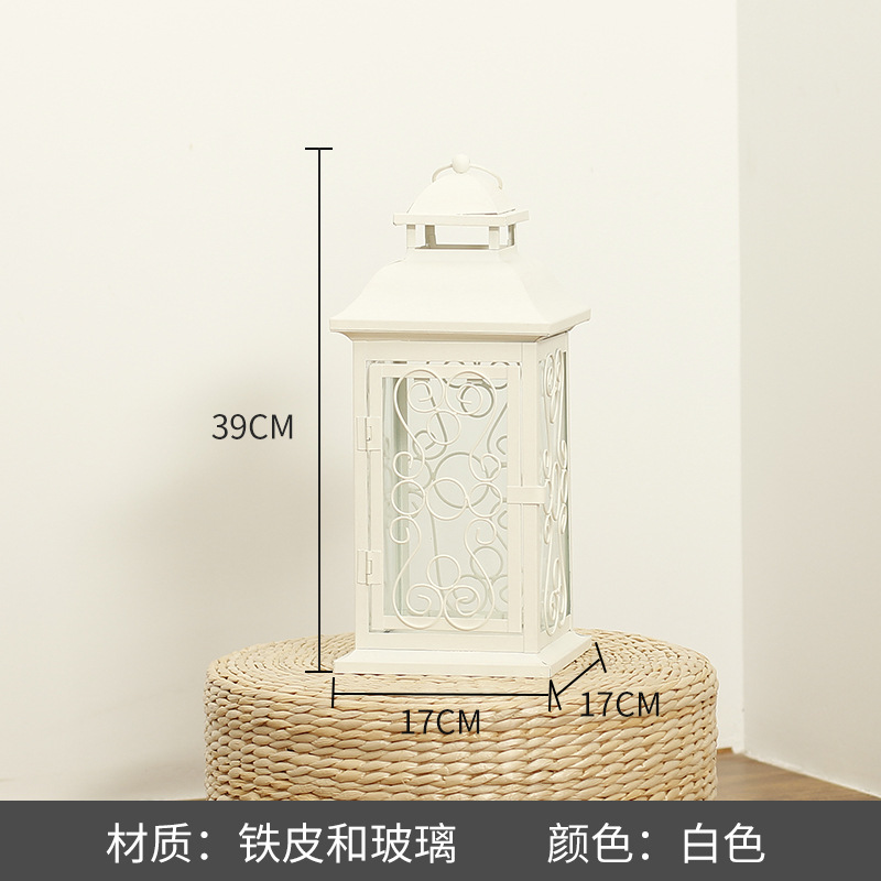 Blanco boda candelabro linterna boda carretera plomo accesorios atmósfera lámpara Marruecos viento lámpara decoración a prueba de viento vela pantalla