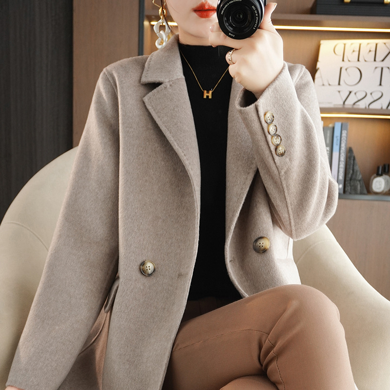 Spring and autumn new ladies 100% aussie wool double-sided short cashmere coat suit version coat high-grade sense