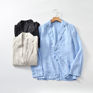 2025 New Linen Men's Casual Linen Suit Thin Jacket E030 White Black Light Blue Cotton