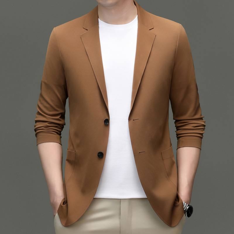 Suit Collar Spring and Summer Solid Color 2025 Men's Casual Suit Sense Single Western Texture Men's Small Suit Thin Micro Wrinkle