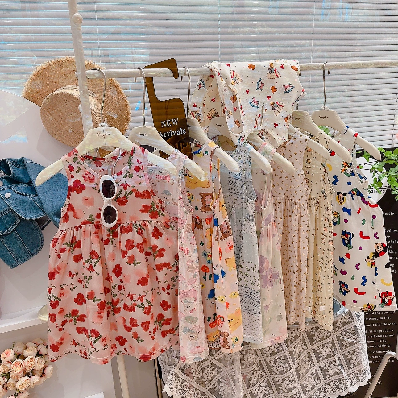 Детская ночная рубашка Летнее детское платье цветочной принцессы тонкий ребенок без рукавов юбка девушка милая юбка