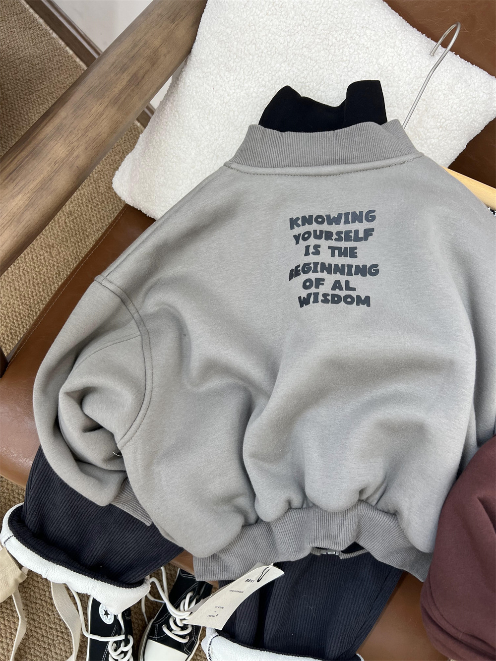 Korean children's clothing, winter boys and girls, plush baseball jacket, thick letter zippered sweater, hoodie jacket_voghion.com