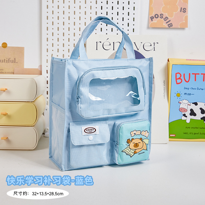 Bolso de matrícula de gran capacidad de dibujos animados para estudiantes de primaria, bolso para libros, estuche para lápices desmontables, bolso de mano de almacenamiento para tareas de recuperación para niñas