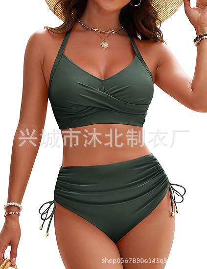 Bikini de Cintura Alta con Cintas Cruzadas de Nailon para Natación image 10