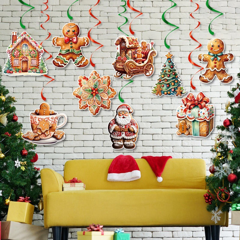 Nueva decoración navideña europea y americana, colgante en espiral, colgante en espiral de hombre de jengibre, artículos de decoración para fiestas navideñas