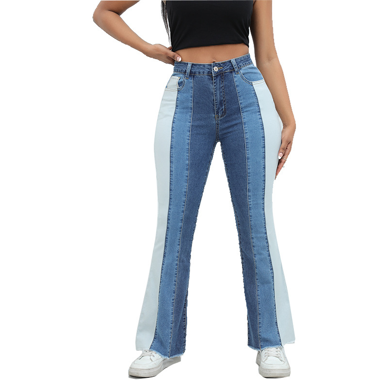 Jeans de Mujer con Bloques de Color Lavados, Elásticos y a la Moda, Estilo Europeo y Americano, Novedad de Amazon 2025, en Existencia, Directo del Fabricante