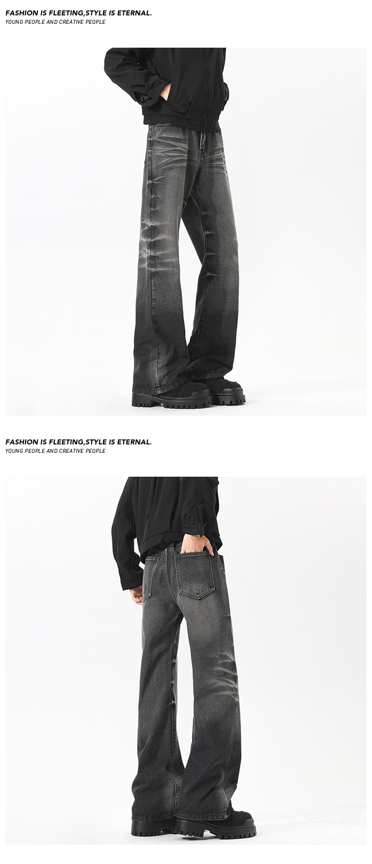 Retro Distressed Washed Jeans For Men Straight Leg Slim Fit_voghion.com