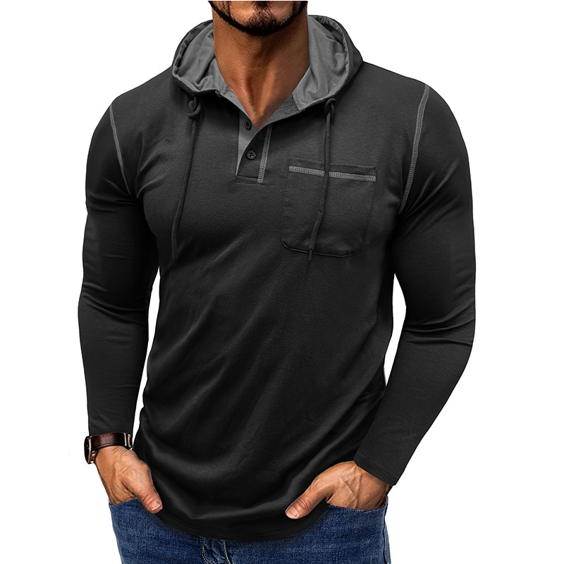 2025 外国貿易クロスボーダーメンズ長袖 Tシャツアマゾンヨーロッパとアメリカのメンズフード付きヘンリーシャツ秋と冬のアウトドアトップ|undefined