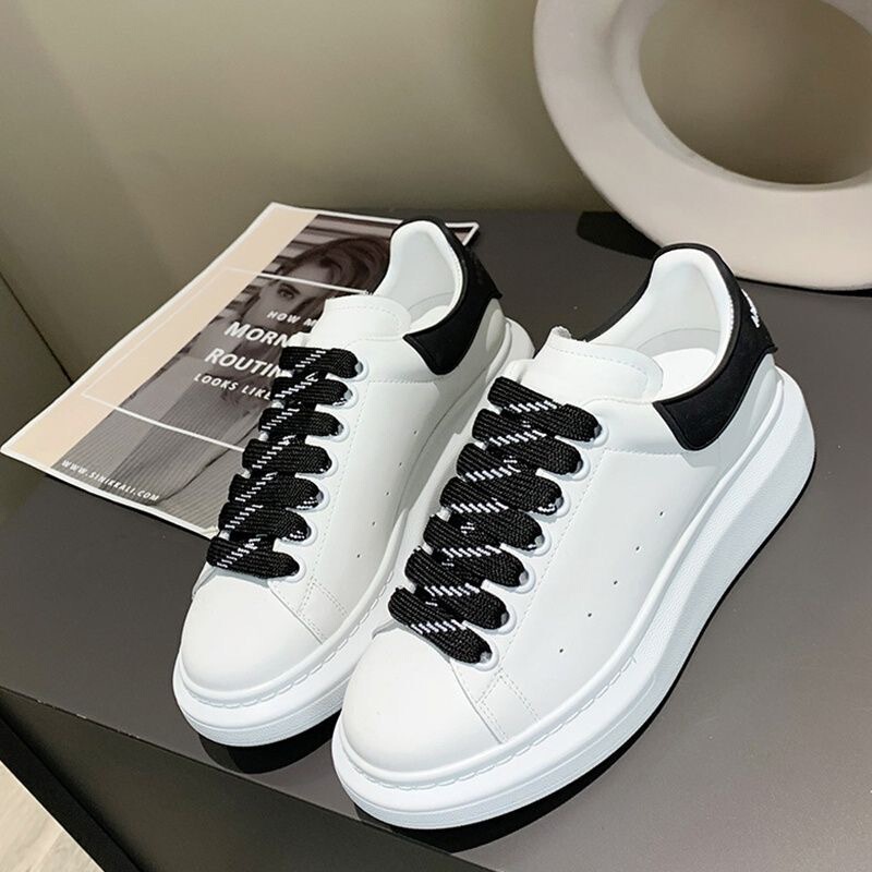 Cross-Border Pure Original Company-Grade Mcqueen White Shoes, Thick-Soled Heightening Casual Shoes for Couples, Versatile Genuine Leather Shoes for Men and Women