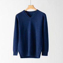 男士V领100%纯山羊绒衫秋冬季针织打底衫商务休闲鸡心领长袖毛衣