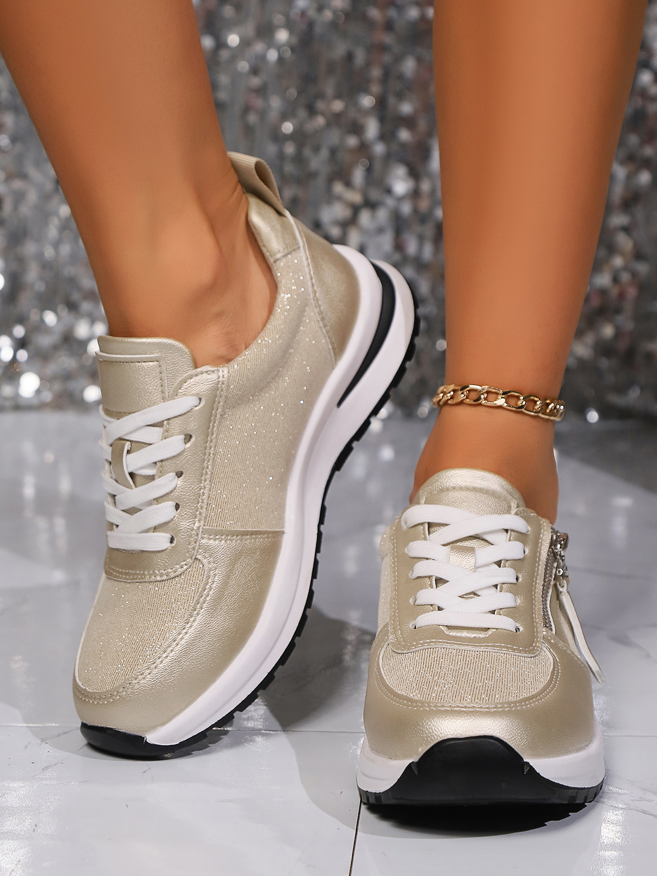 Damen Freizeitschuhe Mit Strasssteinen Und Schnürung Im Frühling_voghion.com