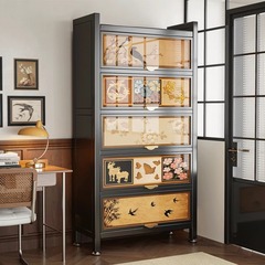 中古風鋼製本棚ドア付き防塵子供本棚一体壁付きロッカー床置き棚収納キャビネット