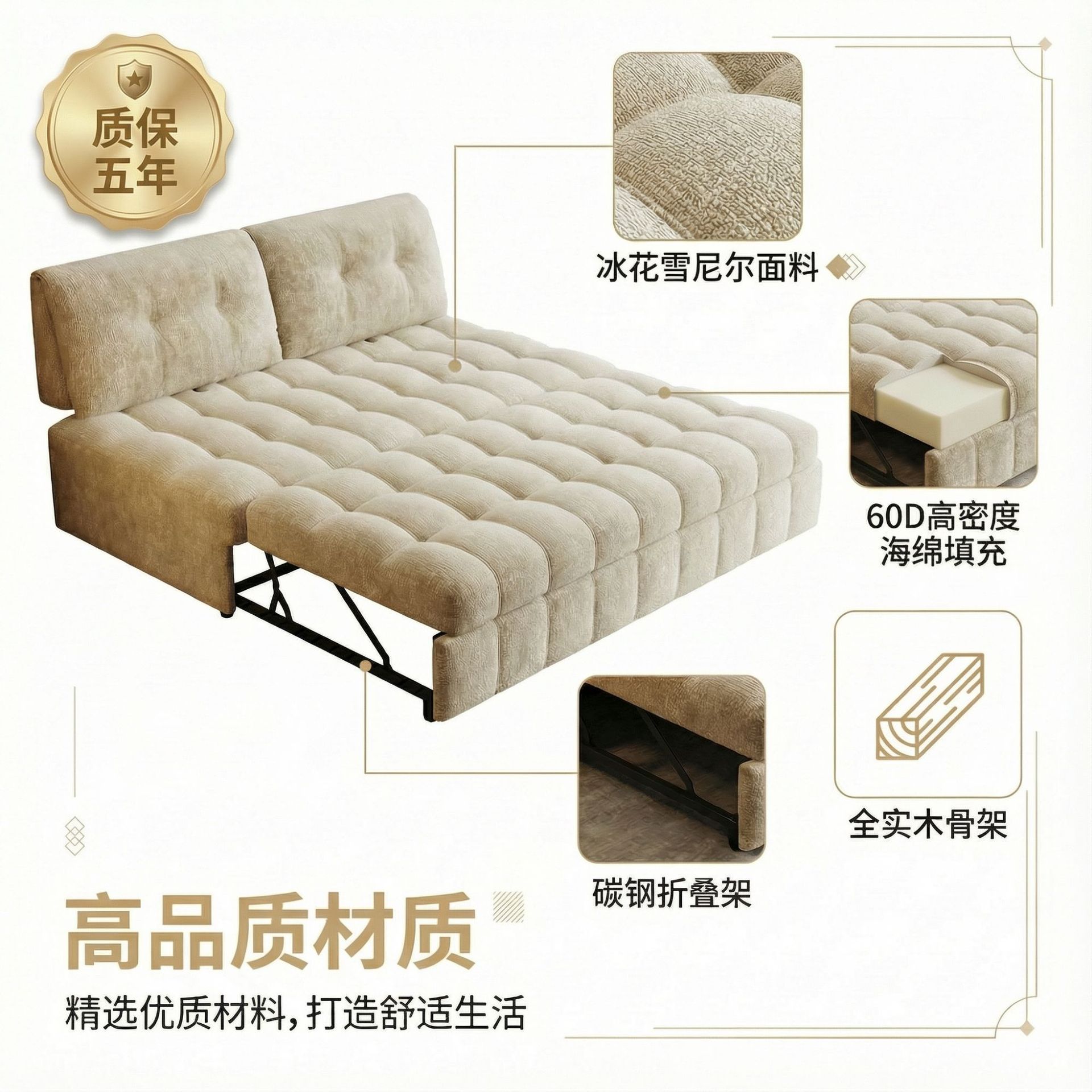 多機能ソファベッド両用折りたたみ学習アパートアームレスパフ生地ソファ昼休みベッド
