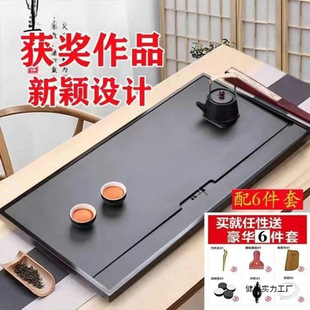 New Tea Tray Synthetic Black Gold Stone Integrated Tea Tray Imitation Solid Household Stone Office Modern Simple Direct Drainage