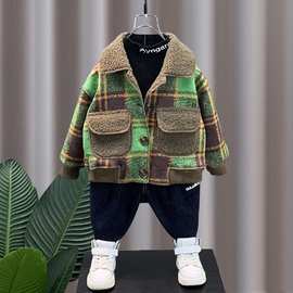 男童秋冬外套加绒2024新款儿童春装皮毛一体羊羔绒宝宝毛毛衣痞帅