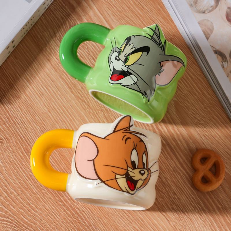 Gato y ratón de dibujos animados copas de agua caseras cumpleaños auténticas autorizadas acompañantes regalo de dibujos animados tazas de cerámica