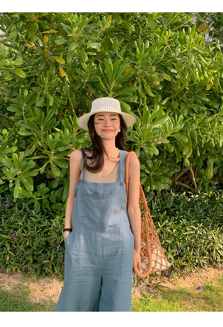 Quần yếm denim nữ phong cách mùa hè form suông — Màu xanh lam, Màu gai thô chi tiết 6