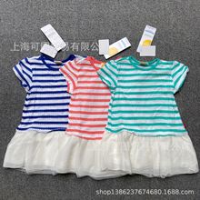 出口日本尾货童装批发日单mjj外贸童装条纹裙衫雪纺裙摆裙衫