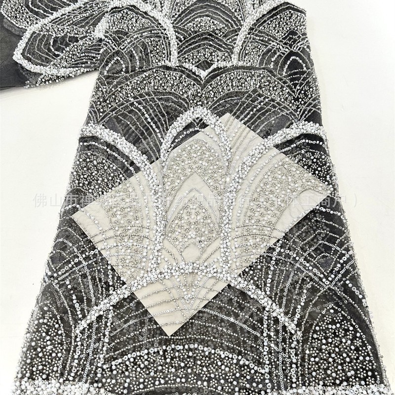 Tejido de bordado de tubo de perlas de alta moda vestido de boda tejido de moda Gaoding tejido de bordado de sequillas industria pesada image 6
