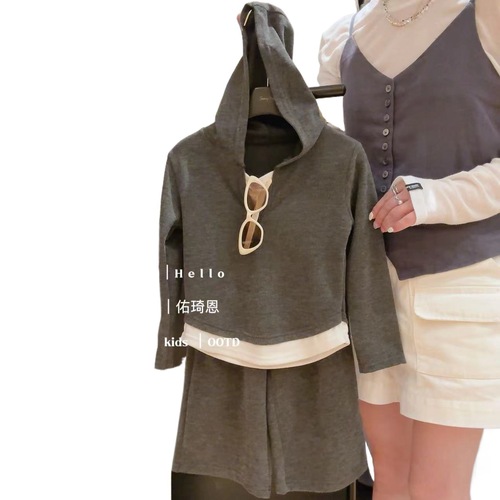 Mousse velvet two-piece hooded base shirt and children's wide-leg pants set autumn suit children's Korean-style children's clothing