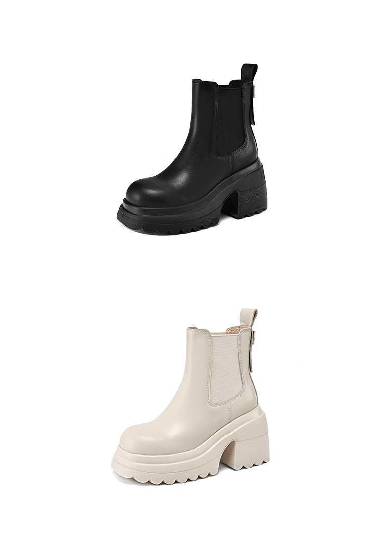 Boot Chelsea nữ da thật đế dày platform gót cao 9 cm mùa thu đông 2025 — Lớp lót đơn màu be, Lớp lót nhung đen, Lớp lót nhung màu be, Lớp lót đơn màu đen chi tiết 23