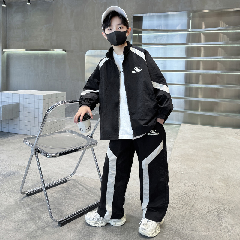 Children's Boys' Spring Coat Set 2024 New Spring and Autumn Big Boy's Spring Cool and Handsome Sports Trendy