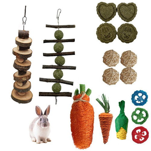 Hamster rabbit loofah straw combination alfalfa ball apple wood molar string takraw ball toy chewing set