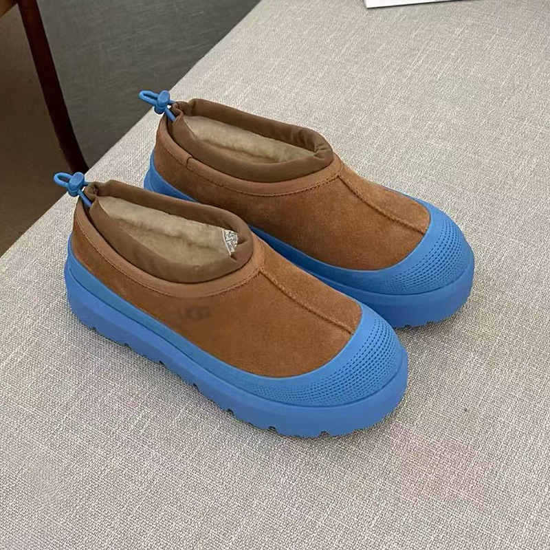 Henan Sangpo Winter Tasman-Style Snow Boots with Integrated Leather and Fur, Low-Top Couple's Candy-Colored Cotton Shoes