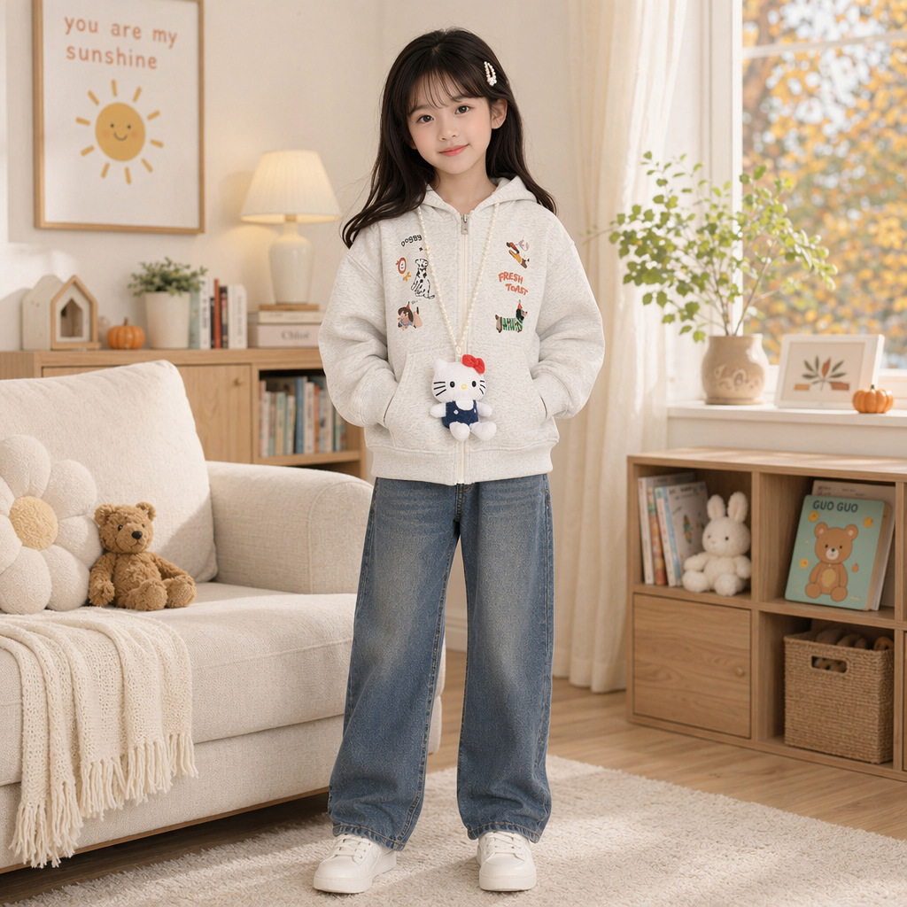 New autumn children's knitted embroidered jacket, stylish sweatshirt for medium and large children, sporty.