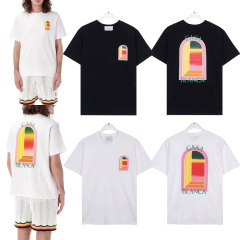 外国貿易の紳士服の商品の供給源の小さい大衆の2025夏の新型のカサブランカのグラデーションのアルファベットのロゴのプリントの半袖te