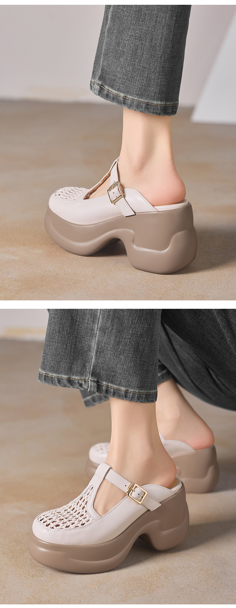 Dép sandal cao gót nữ quai đan gót thô đế dày 9.5 cm — đen chi tiết 4