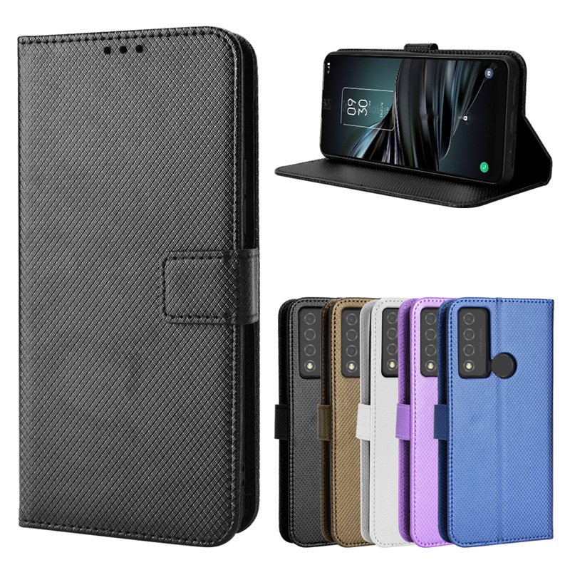 Applicable TCL mobile phone shell TCL 20XE mobile phone leather case flip 30XL card lanyard 20Y diamond pattern 10Lite
