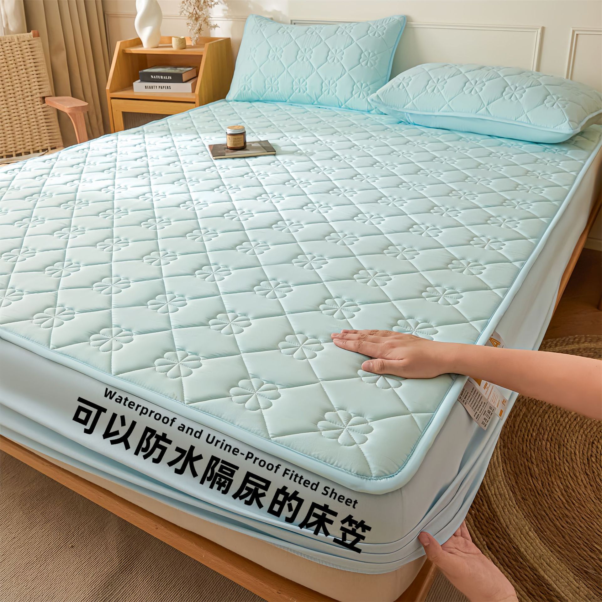 Madre e infante clase A cama antibacteriana Kasa verdadera algodón impermeable cubierta de cama diafragma cubierta de colchón cubierta de cama de algodón intercalada cubierta de cama de una sola pieza