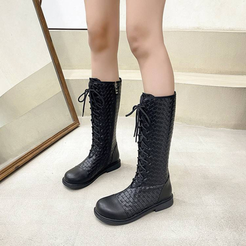 Autumn and Winter Pure Color Family Boots Rubber Thick-Soled Non-Slip Medium and Large Children's Leather Boots New Rear Zipper High Boots for Women