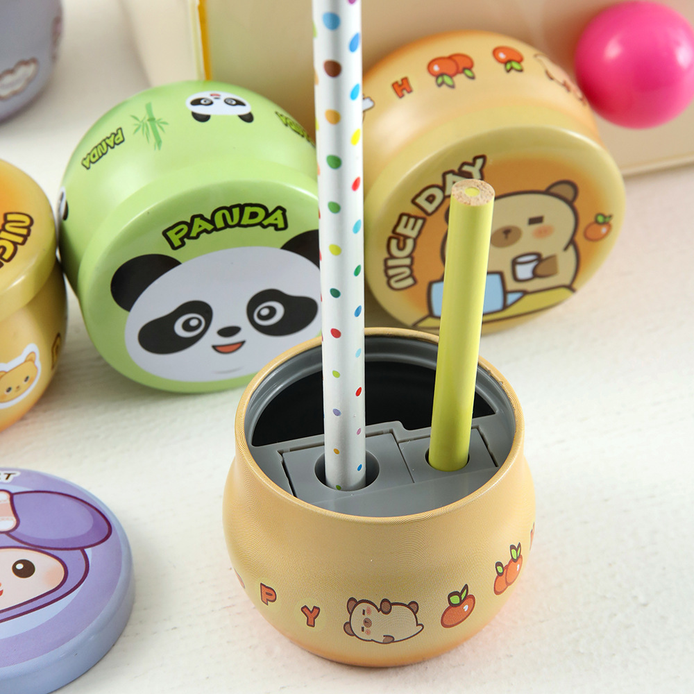 Cute estudiante de la escuela primaria de doble agujero cuchillo de lápiz dibujos animados caja de hierro mini afilador de lápiz planador de lápiz para niños cuchillo de lápiz