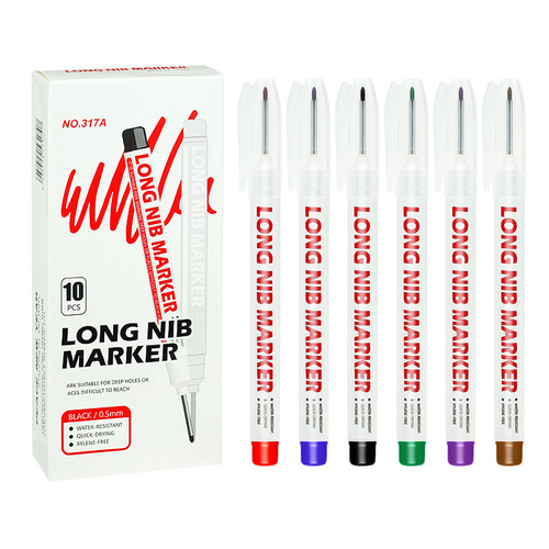 New Year Long Head Special Marking Pen - 6-Color Woodworking Special Tile Deep Hole Scribing Pen Waterproof Marking Pen