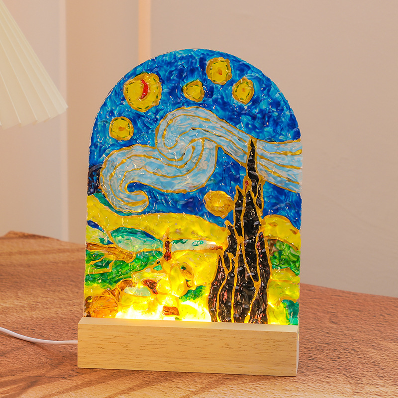 チューリップガラス画小夜灯手作りdiy絵画材料包水波紋灯アクリル板学生プレゼント|undefined