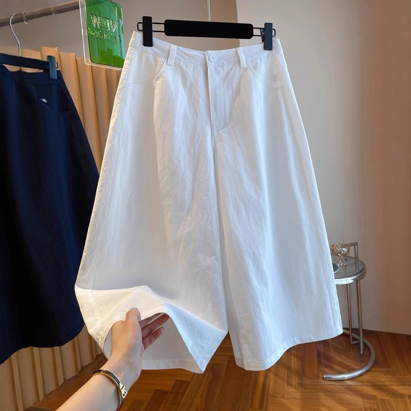 European-Style White Wide-Leg Casual Pants for Women, New 2025 Fashion, Elegant Autumn Plus-Size Loose Slimming Cropped Pants
