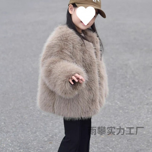 Children's Thickened Cotton-padded Clothes Girls' Leather Coat Warm-keeping Mao Mao Western Style Top Faux Fox Fur New Style Boys' Coat