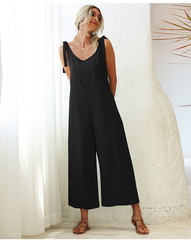 Amazon Comercio exterior transfronterizo europeo y americano 2022 verano moda femenina con cordones sueltos rectos pantalones de una sola pieza de color sólido