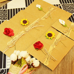 Creative DIY retro kraft paper Chinese Valentine's Day Teacher's Day kraft paper dried flower greeting card Mother's Day cross-border greeting card